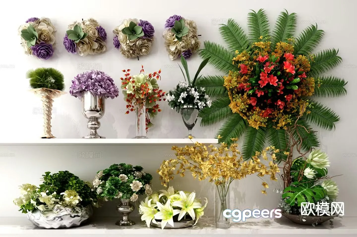 Vase floral arrangement wall hanging flower flower arrangement artificial flower 3d model