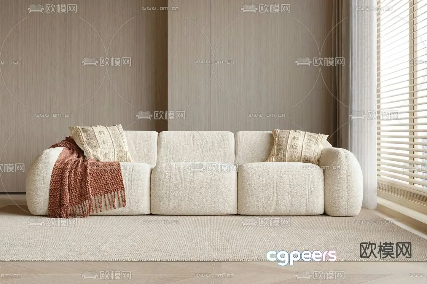 Three-person sofa multi-person sofa upholstered sofa 3D model