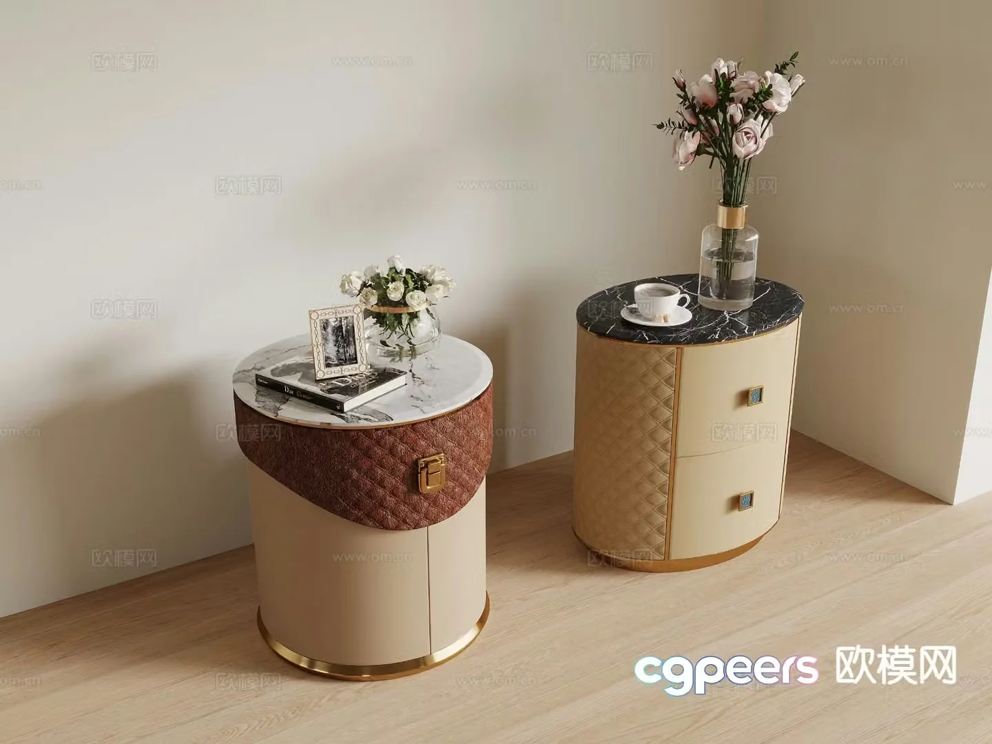 Light luxury bedside table round bedside table 3d model