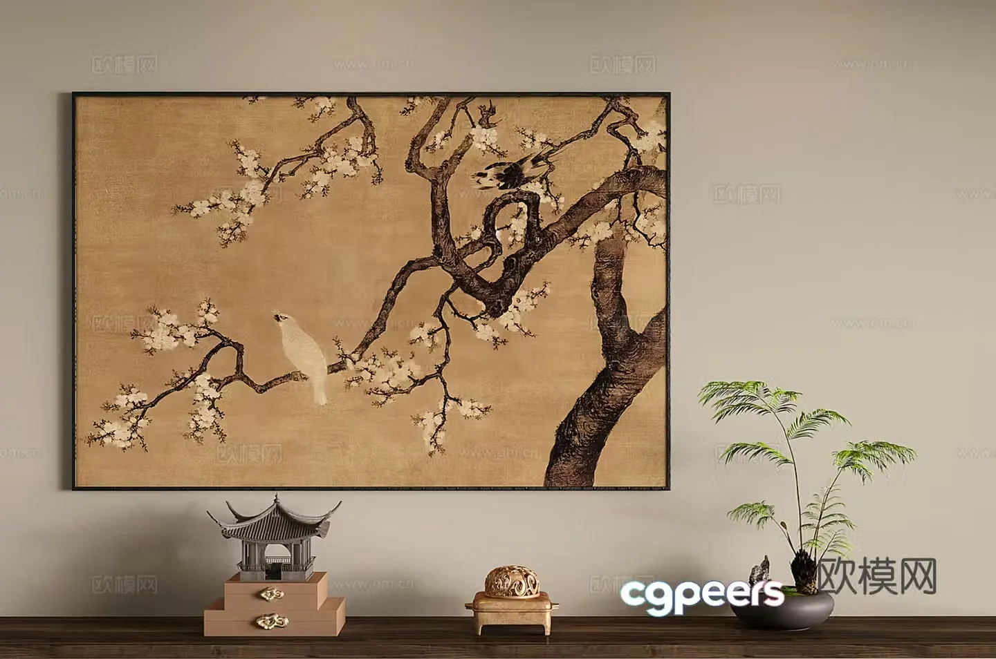 New Chinese style hanging paintings Chinese ancient decorative paintings Song Dynasty murals flowers and birds peaceful 3D model