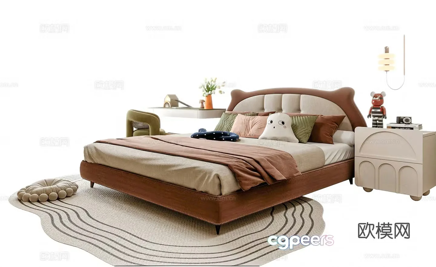 Modern children’s bed children’s carpet children’s desk and chair 3d model