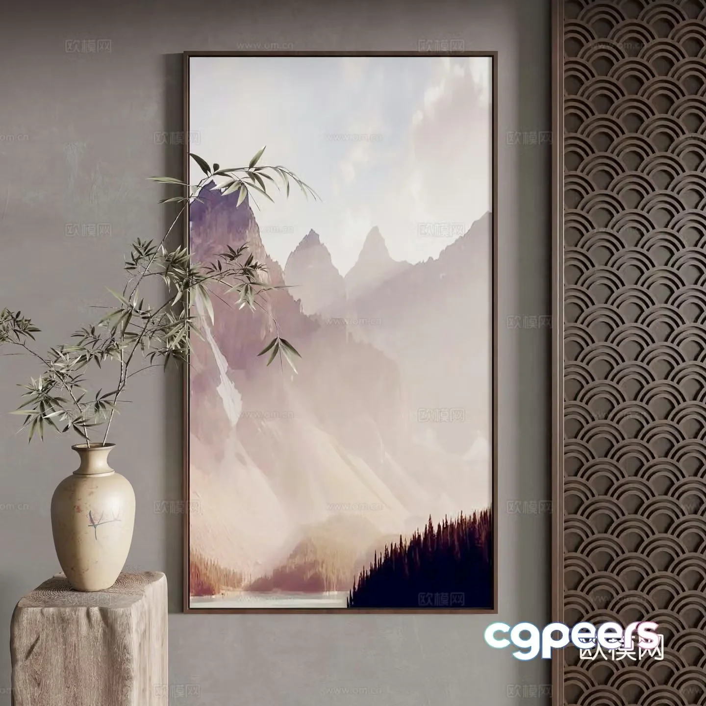 New Chinese style decorative painting 3D model