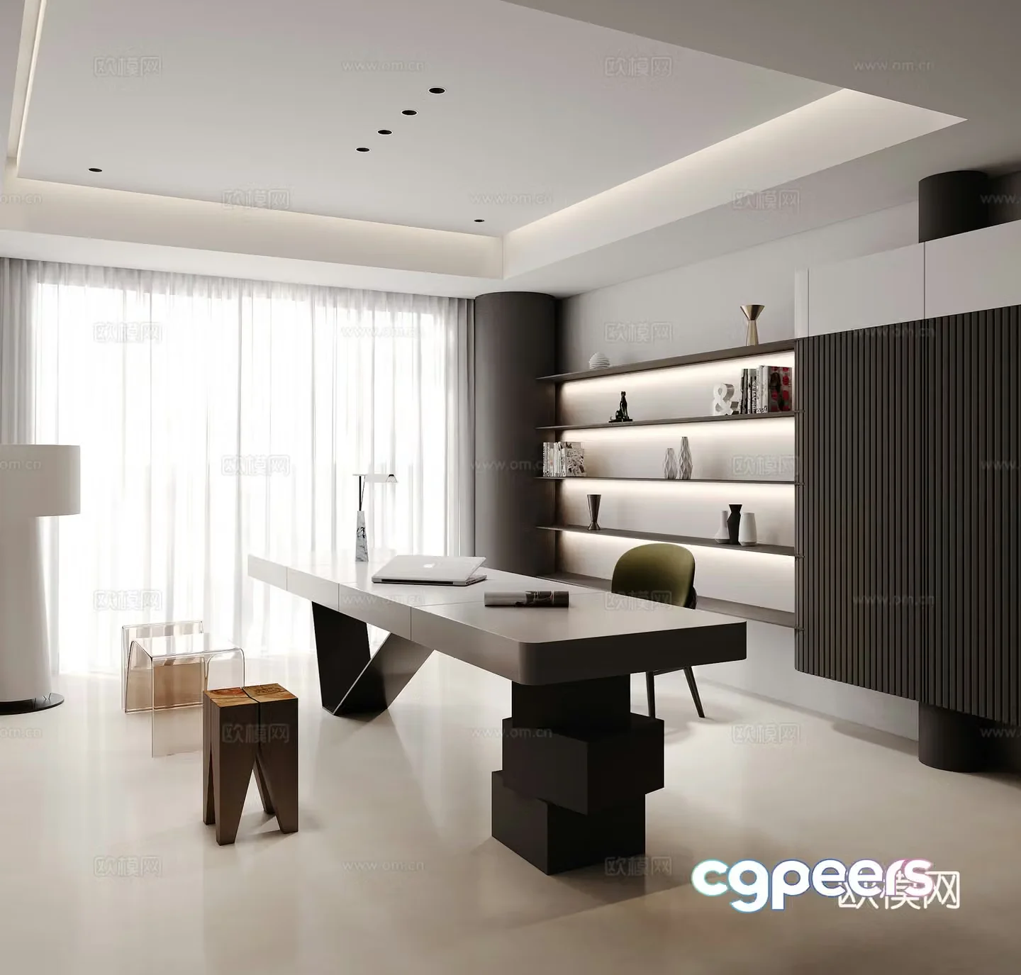 Modern study bookcase desk 3d model