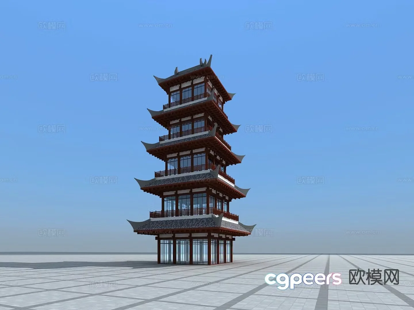 Chinese tower pagoda ancient building 3d model