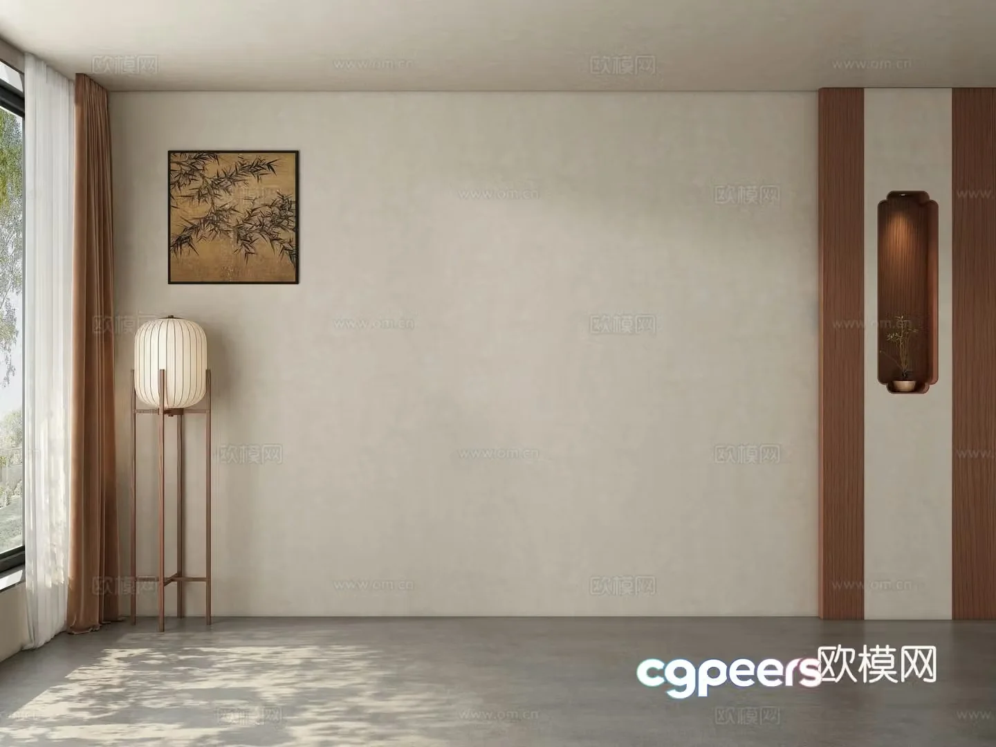 Middle style restaurant tea room living room background wall 3d model