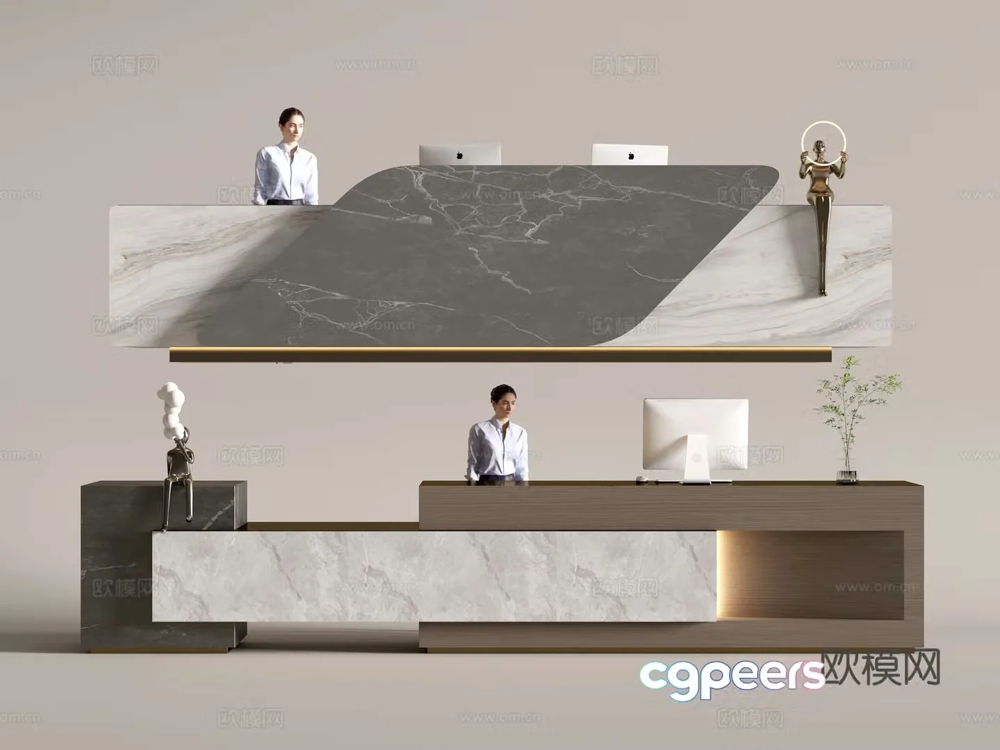 Modern company front desk reception area bar reception desk service desk combination 3D model