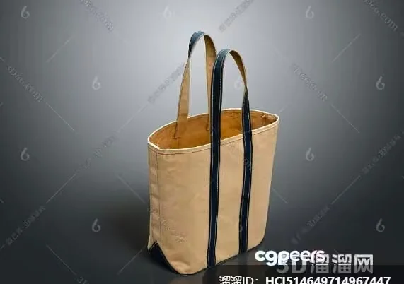 The Main Subject In This Image Is A Beige Tote Bag With Blue Handles 3D Model – 17929 – VRAY Render