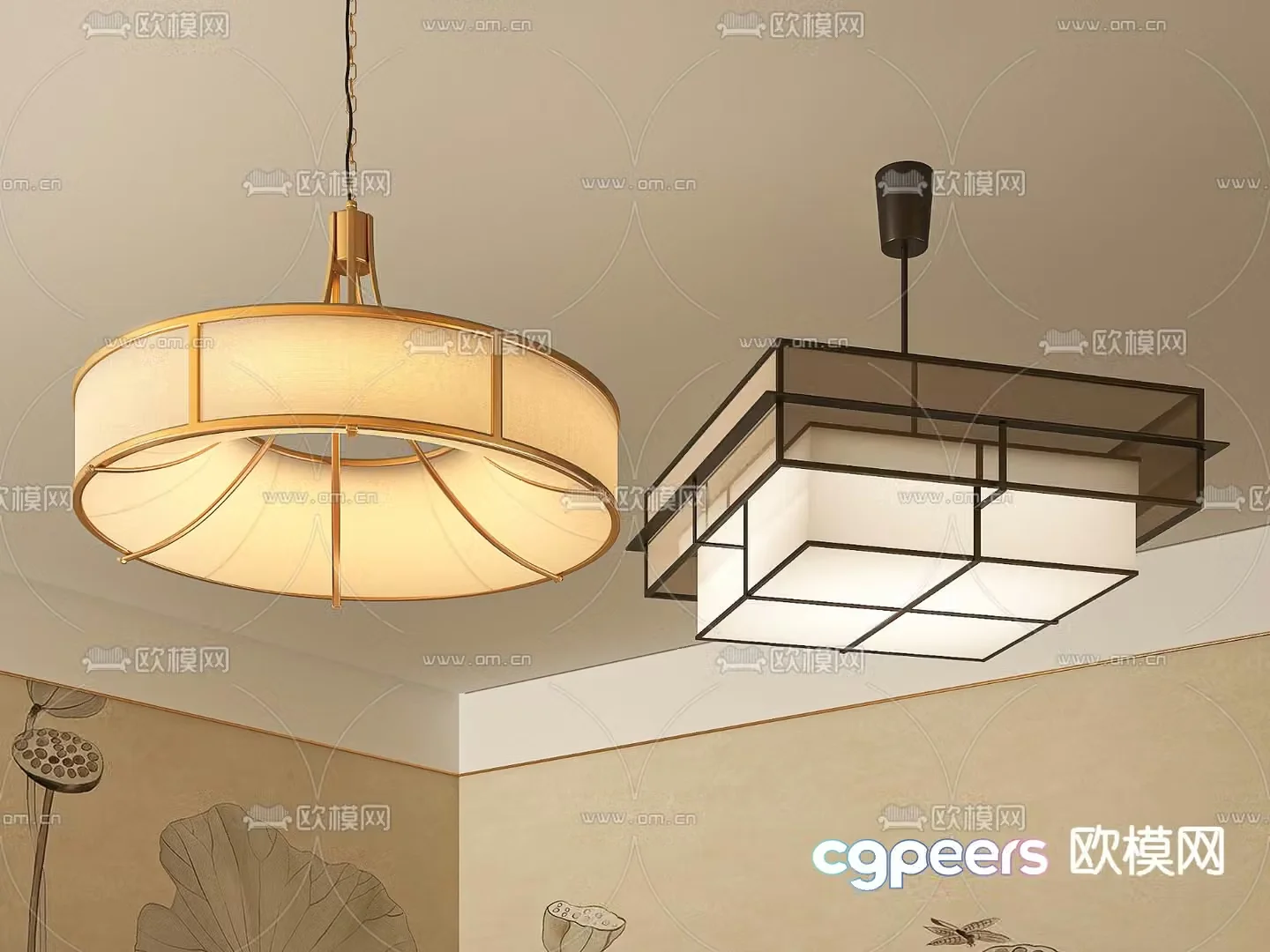 New Chinese style chandelier hall chandelier 3d model