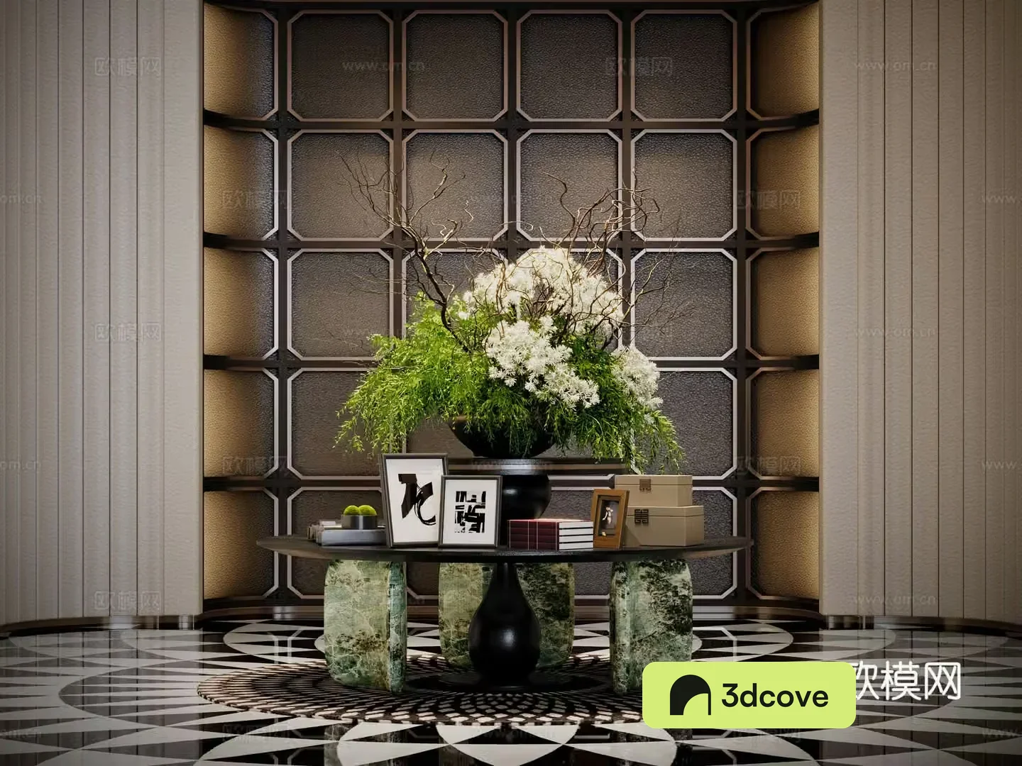 Modern hotel lobby end viewing deck ornament