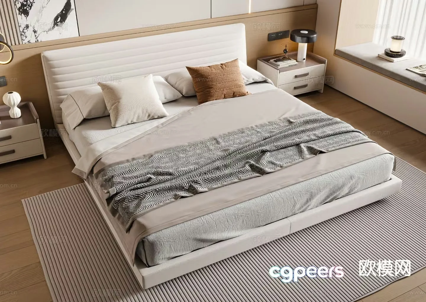 Modern double bed 3d model
