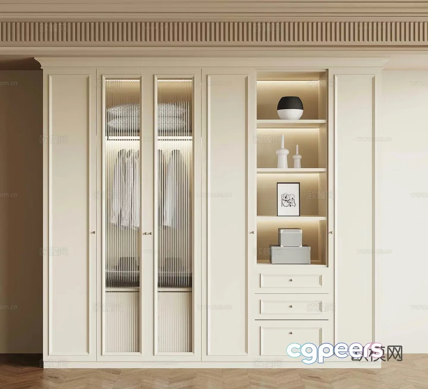10 French Cream Trench Wardrobe 3D Model