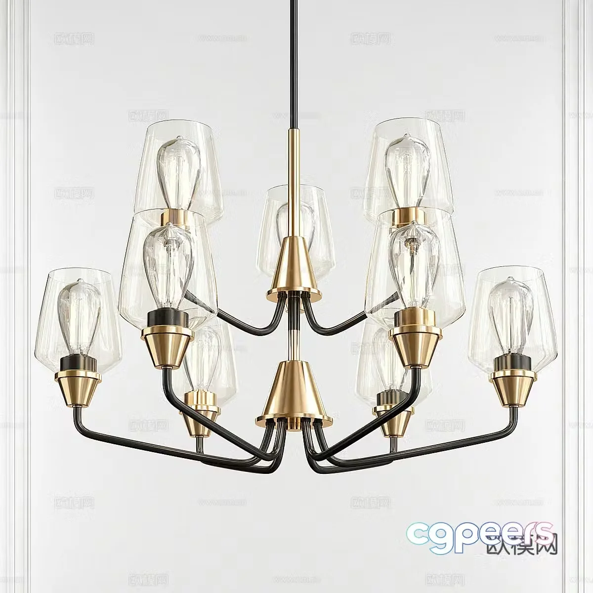 New Chinese style light luxury metal glass decorative chandelier 3D model