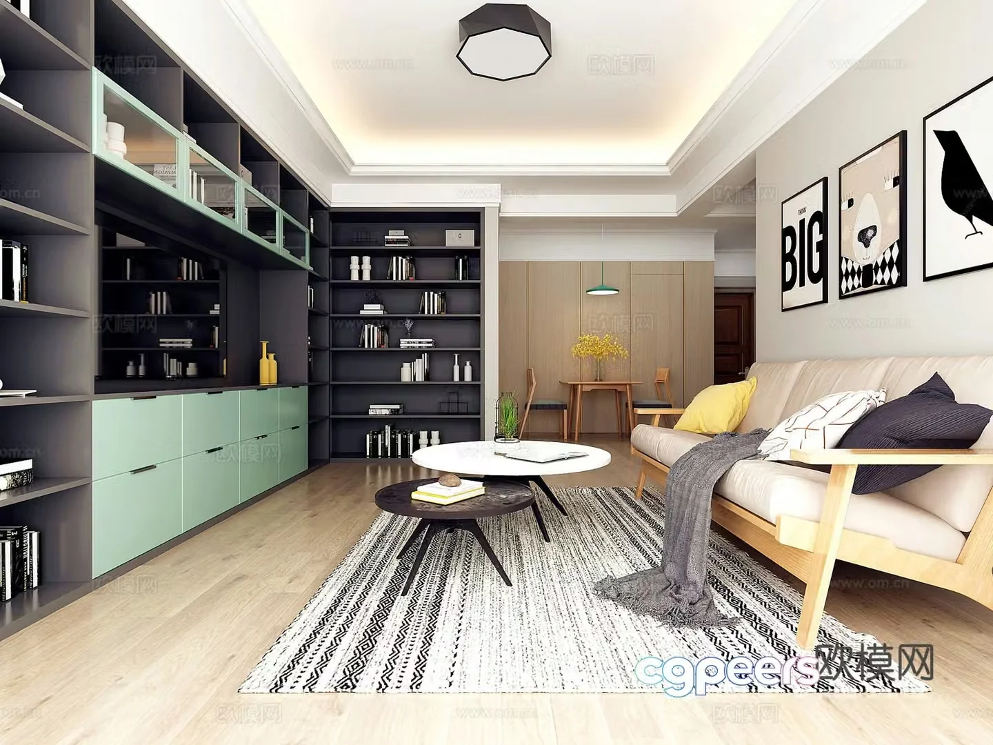 Modern Nordic living restaurant sofa coffee table dining table chair hanging painting objects ornaments chandeliers 3d model