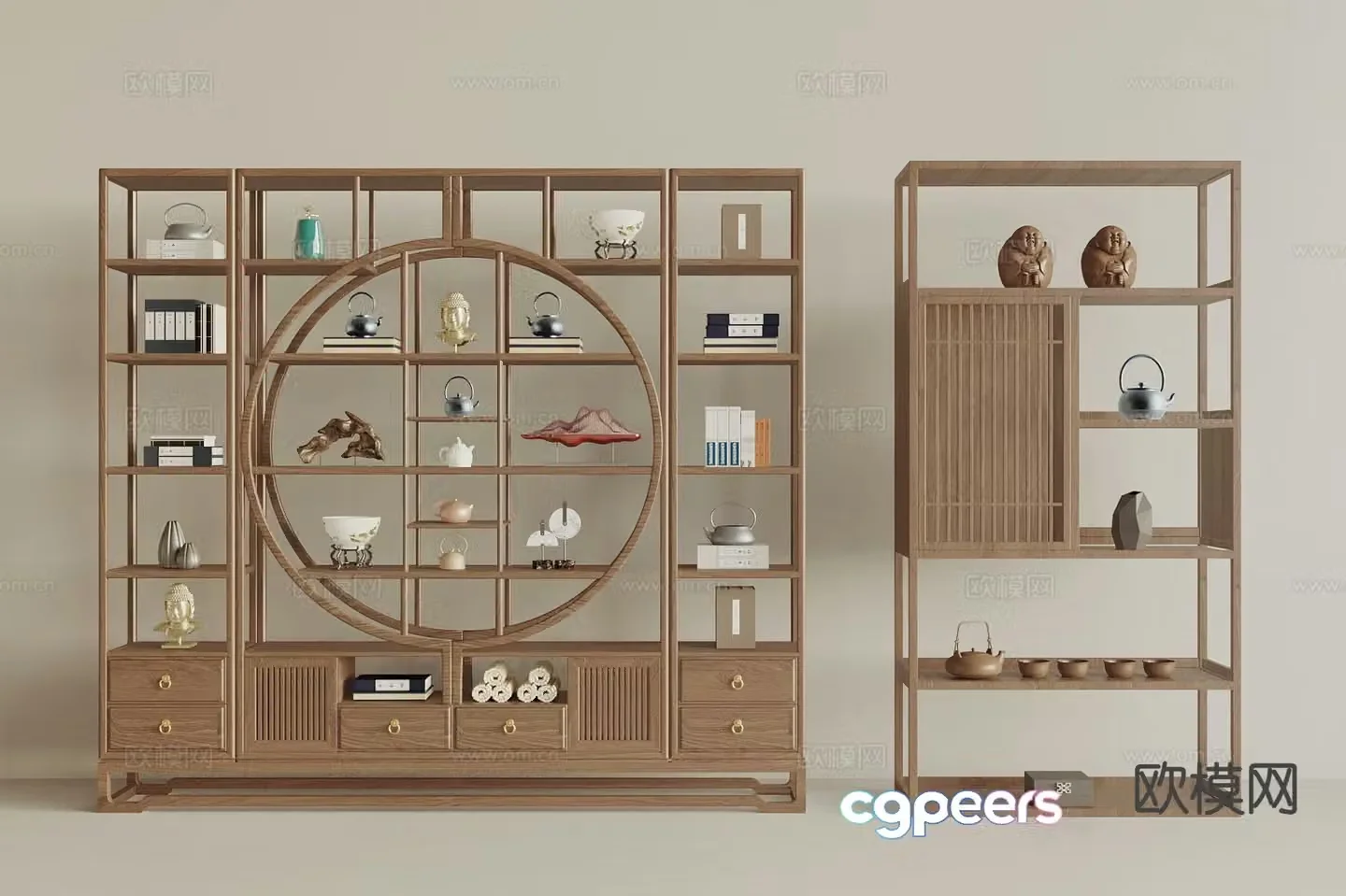 New Chinese style book shelf bookshelf tea cabinet 3D model