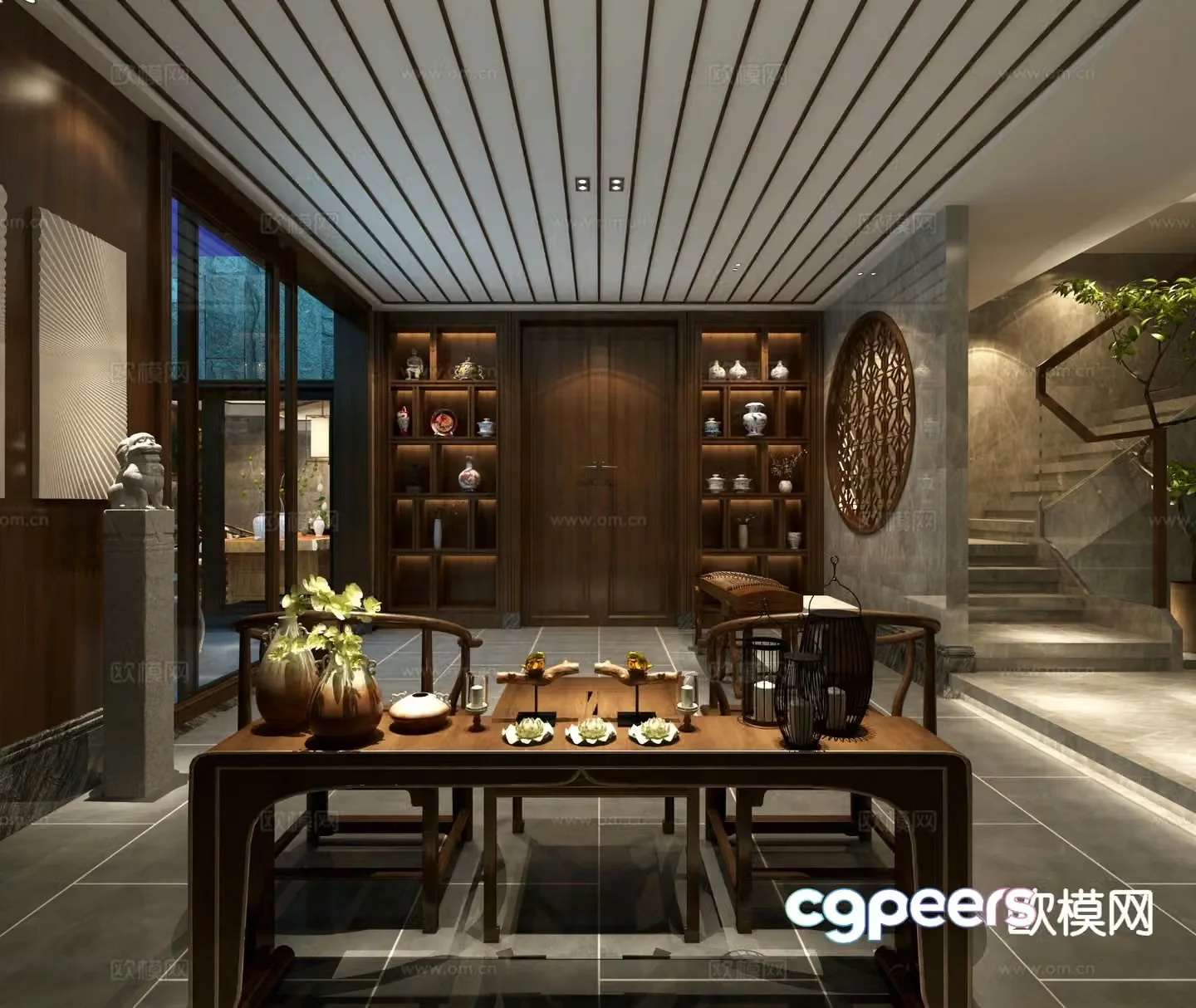 New Chinese style villa basement study 3D model