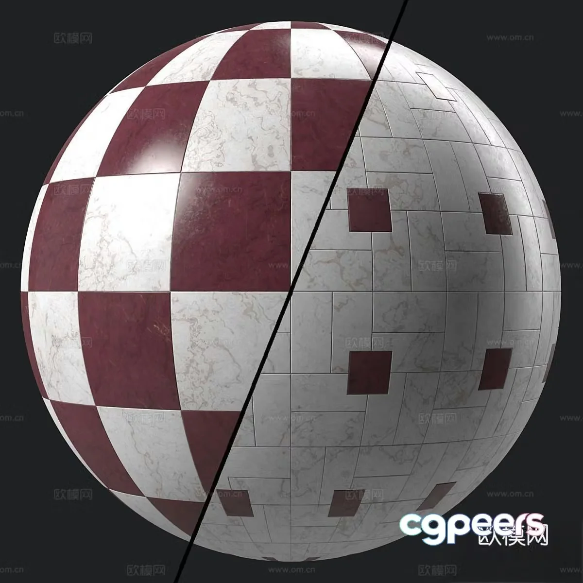 Foreign seamless marble floor tiles parquet floor tiles red marble white marble flower tiles 3d model