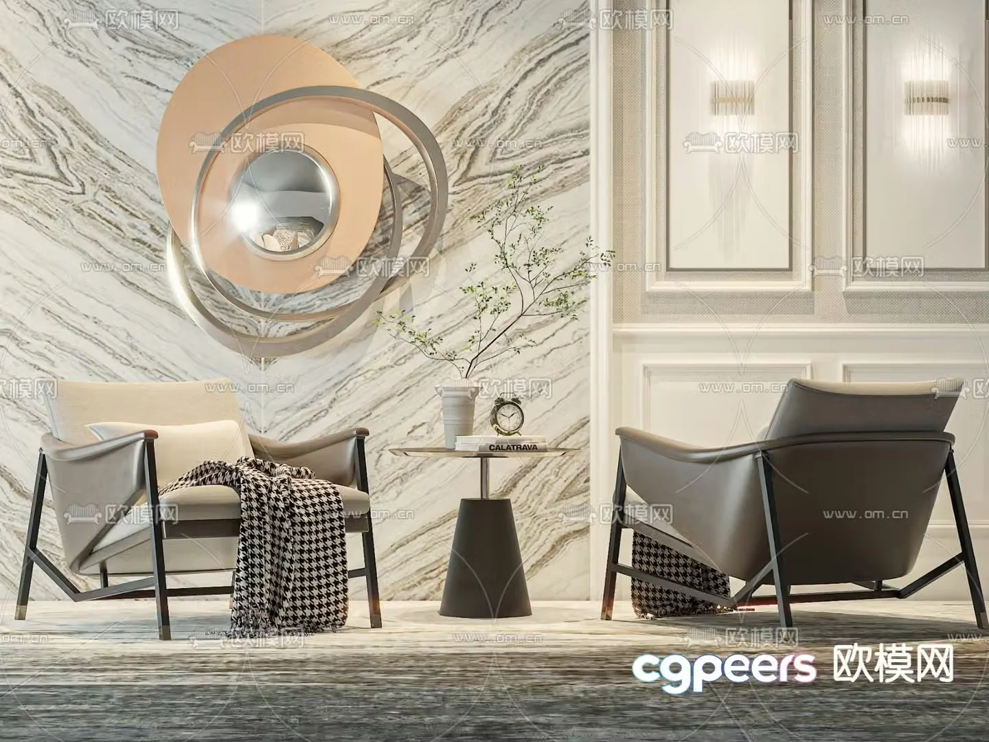 Leather sofa chair leisure chair table 3d model