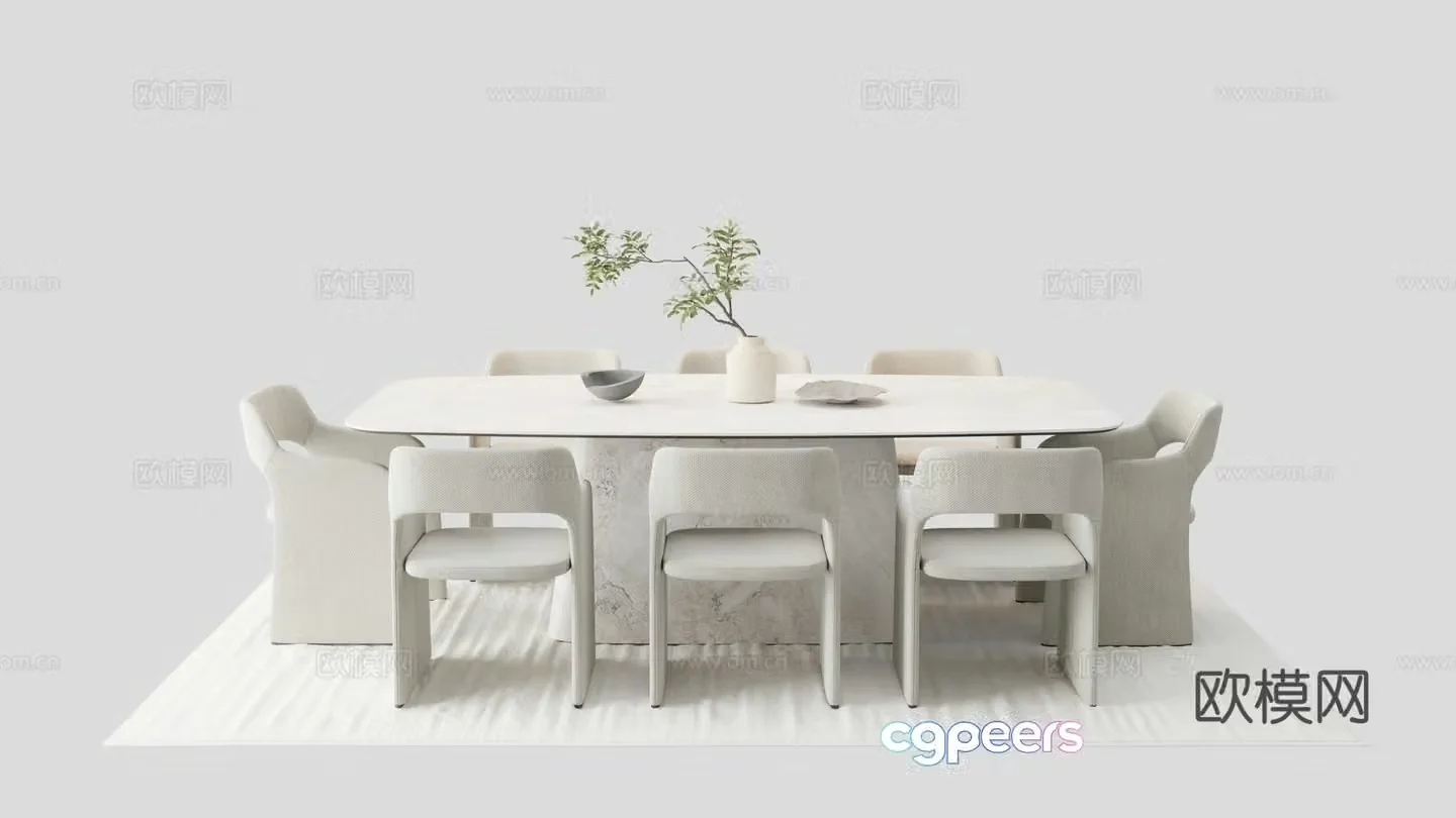 Modern dining table and chairs 3d model