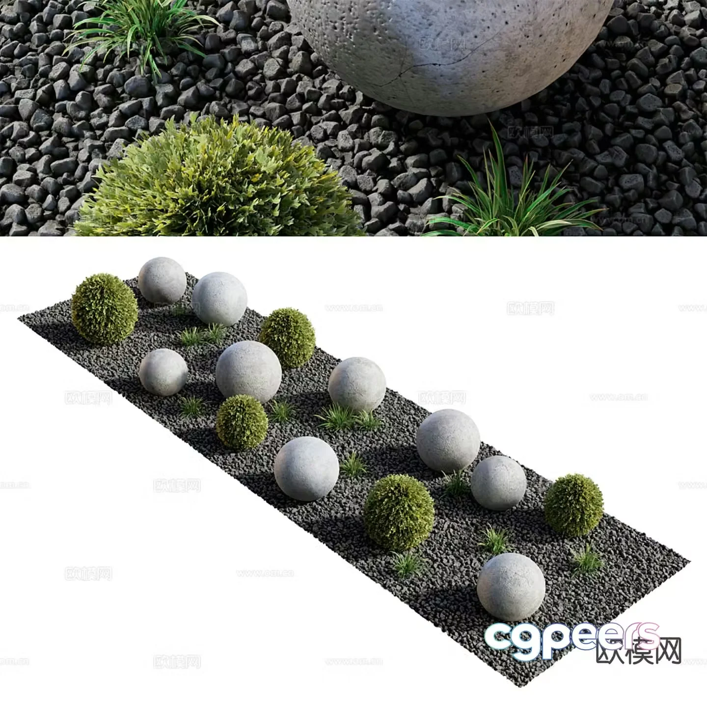 Modern green plant moss landscape sketch 3D model