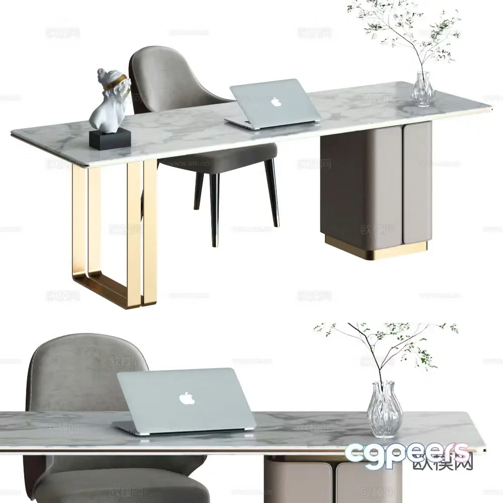 Light luxury office desk work desk computer desk large table marble table 3d model