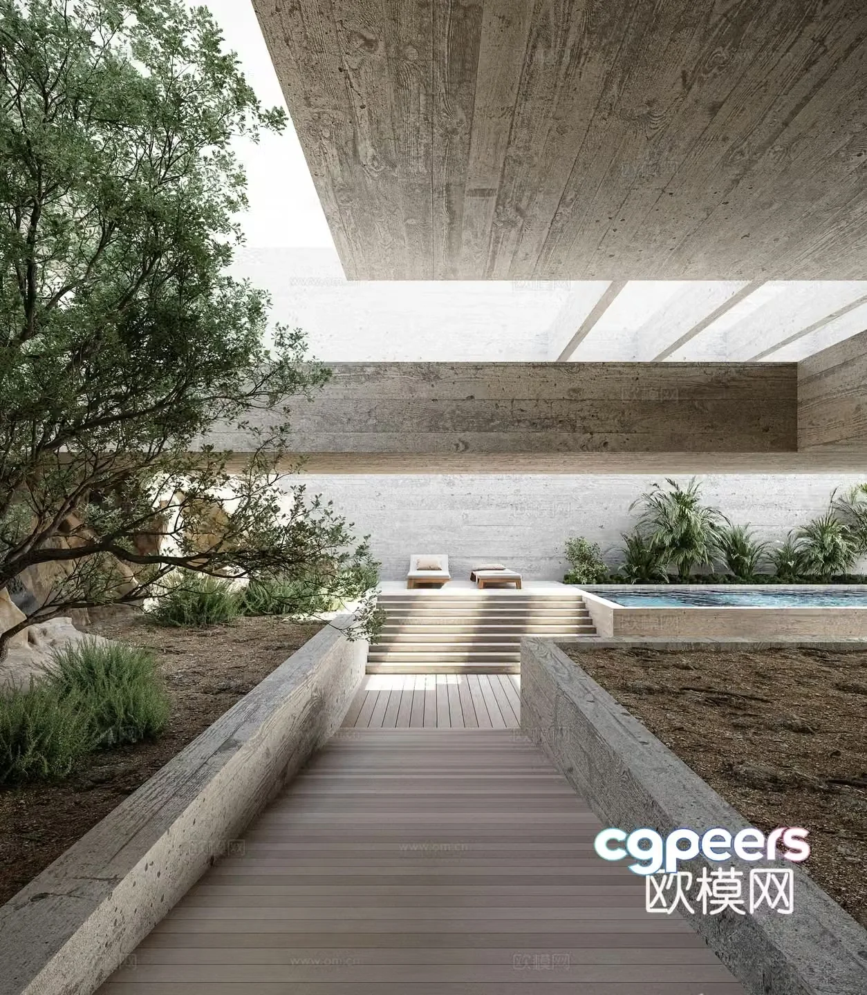 Modern courtyard Villa landscape Landscape Sketch Plants Stones Rockery Outdoor Landscape Sketch 3D Model