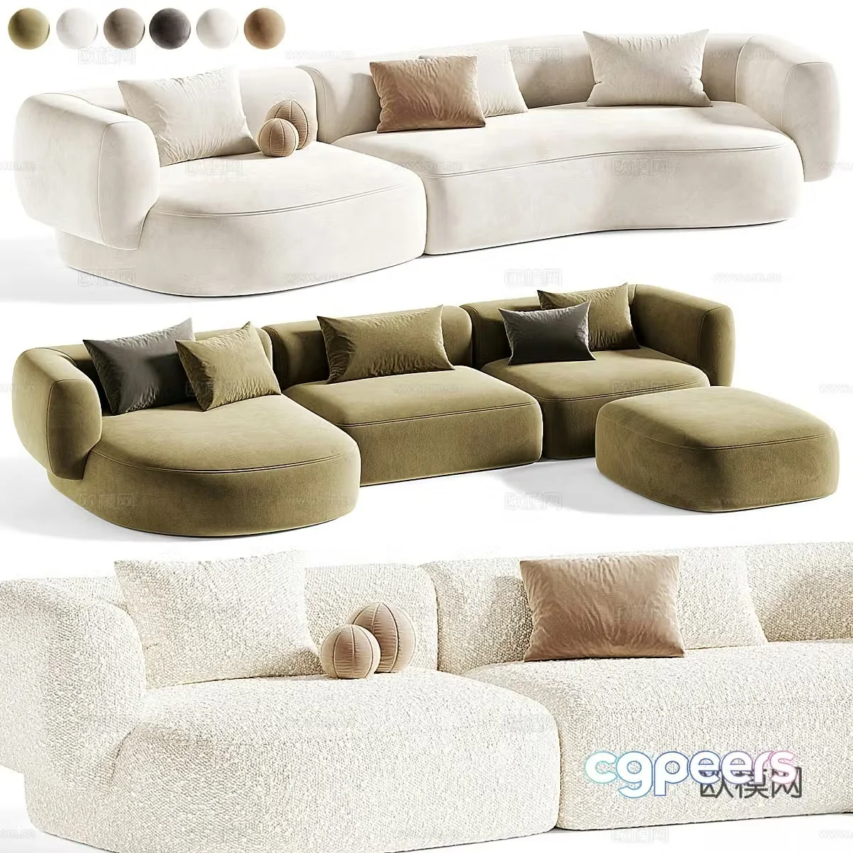 Modern cream style sofa combination 3d model
