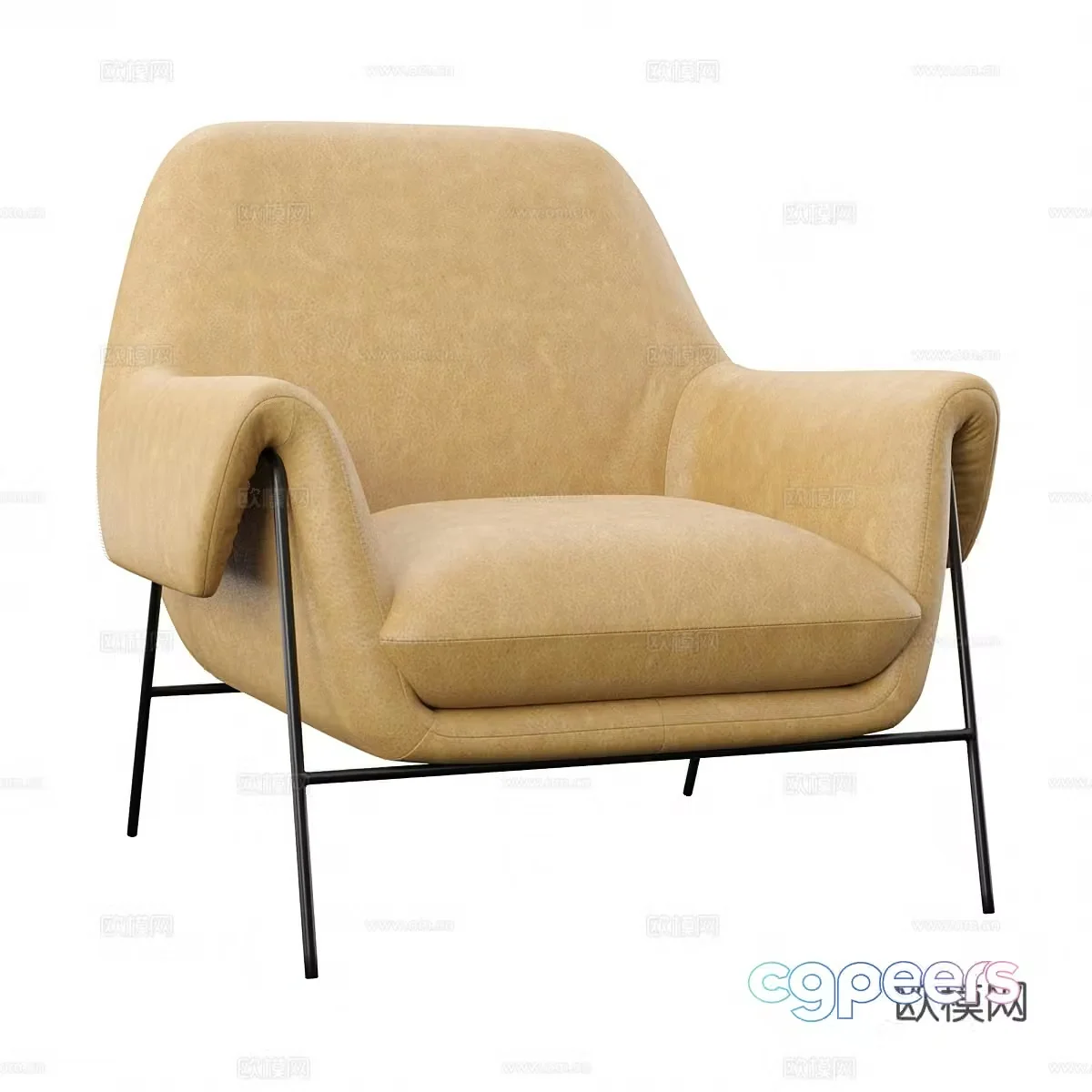 Modern cream style fabric lounge chair 3d model