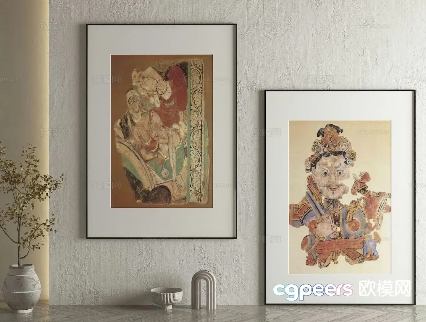 New Chinese style decorative painting figure painting hanging painting 3D model