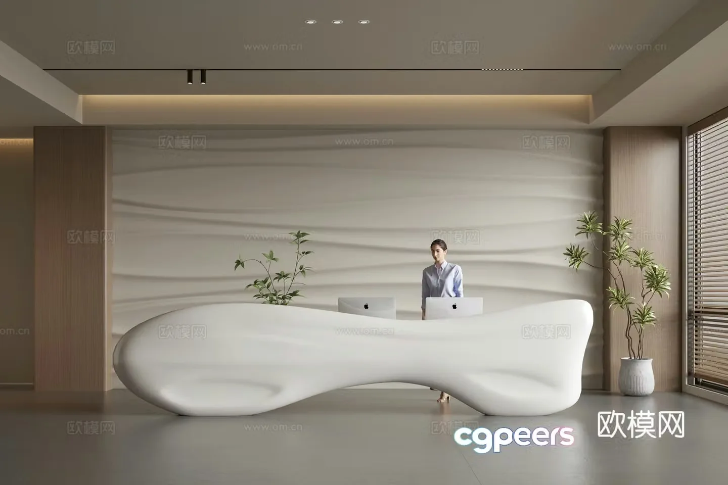 Modern company front desk reception area bar reception desk service desk company front desk background 3D model