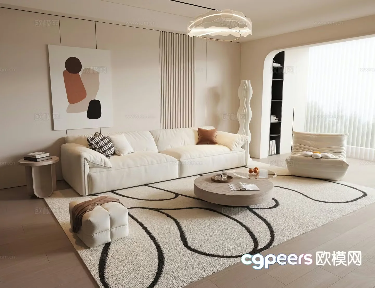 Cream style modular sofa 3d model