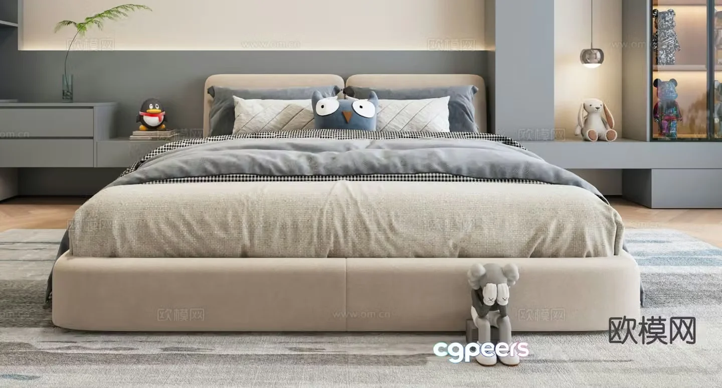Modern children’s bed fabric bed 3d model