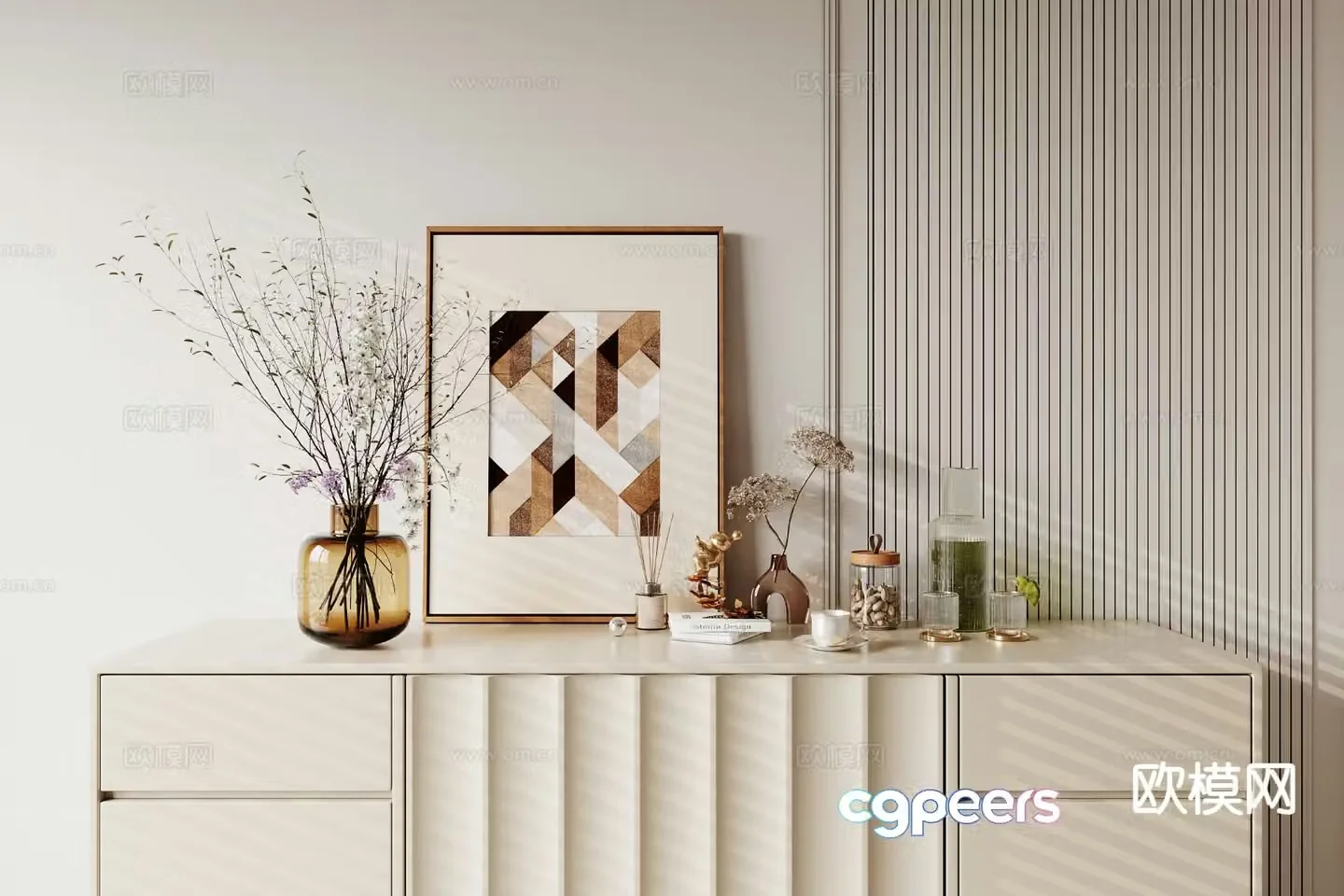 Modern decorative ornaments vases hanging paintings 3D model