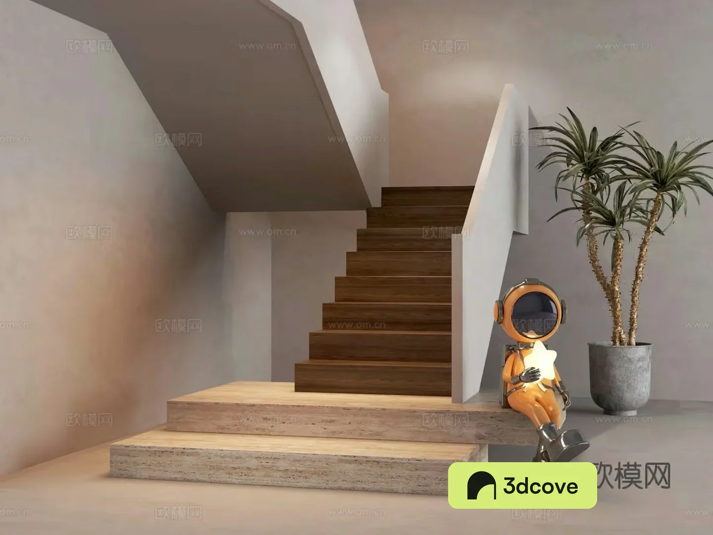 Wasabi Middle Ages stairs doll green plants micro cement 3D model