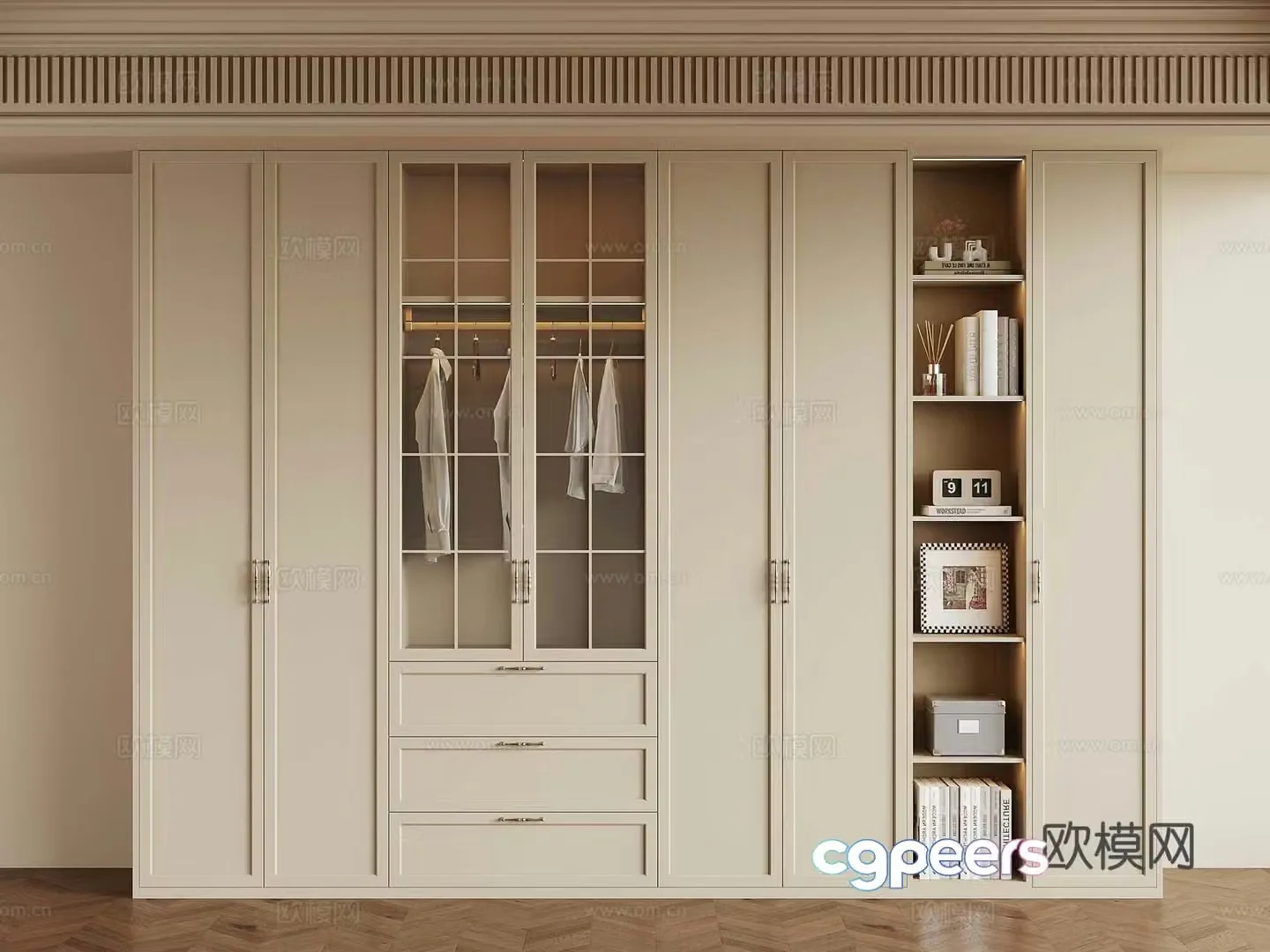 22 French Cream Trench Wardrobe 3D Model