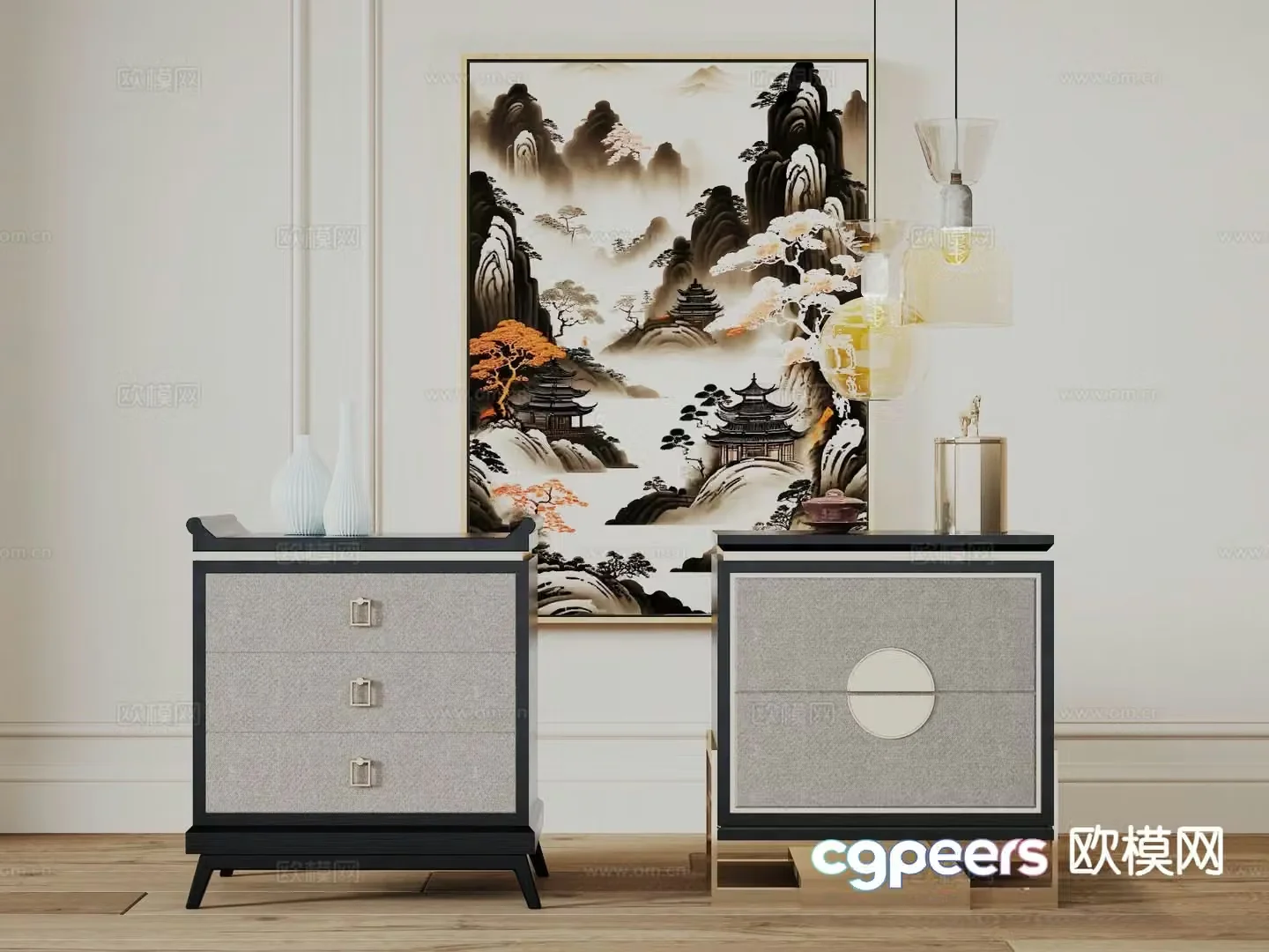 New Chinese style bedside table 3d model