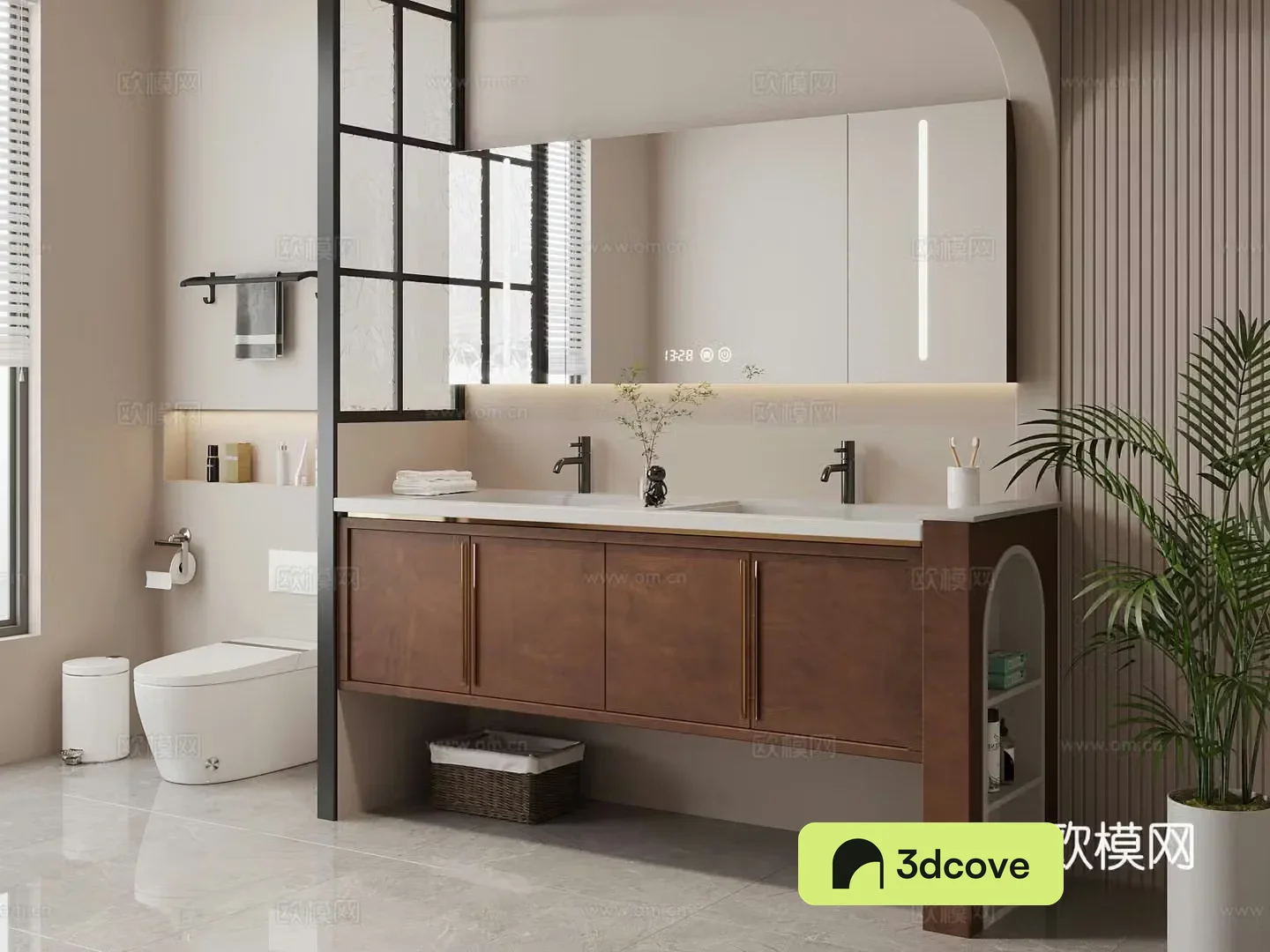 Middle-aged style bathroom cabinet toilet 3d model