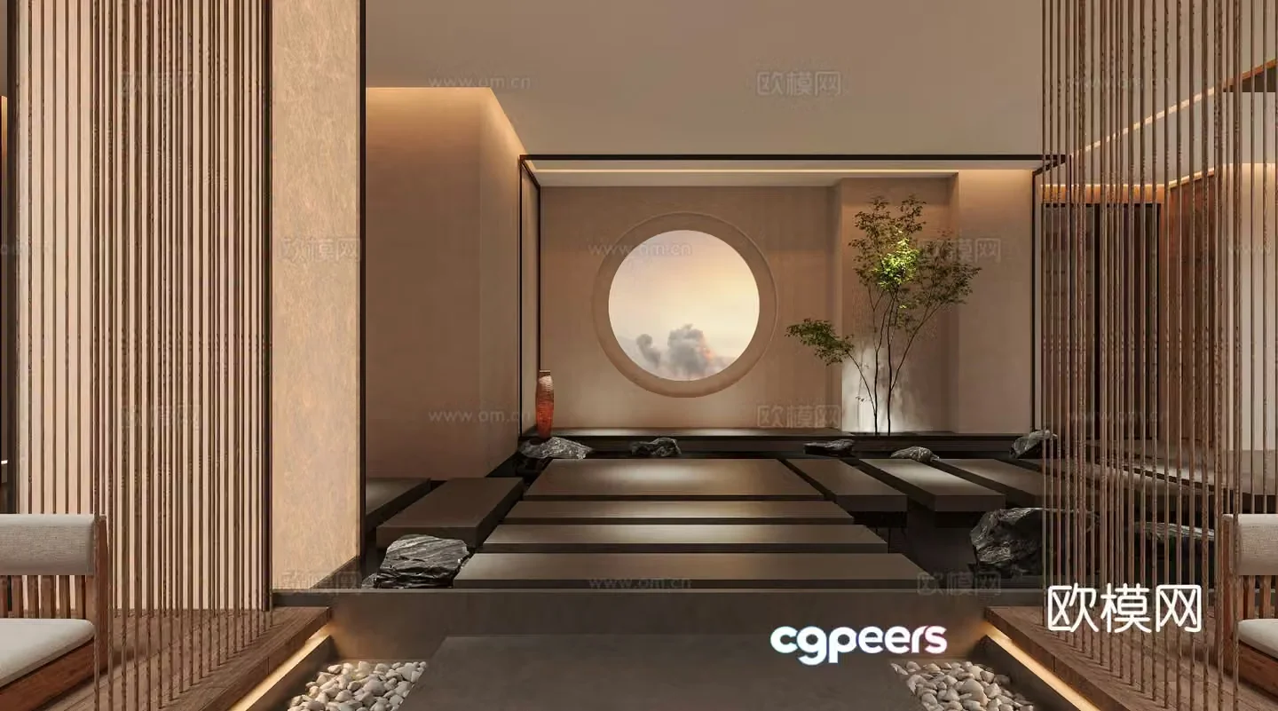 New Chinese style interior landscape Zen landscape 3D model