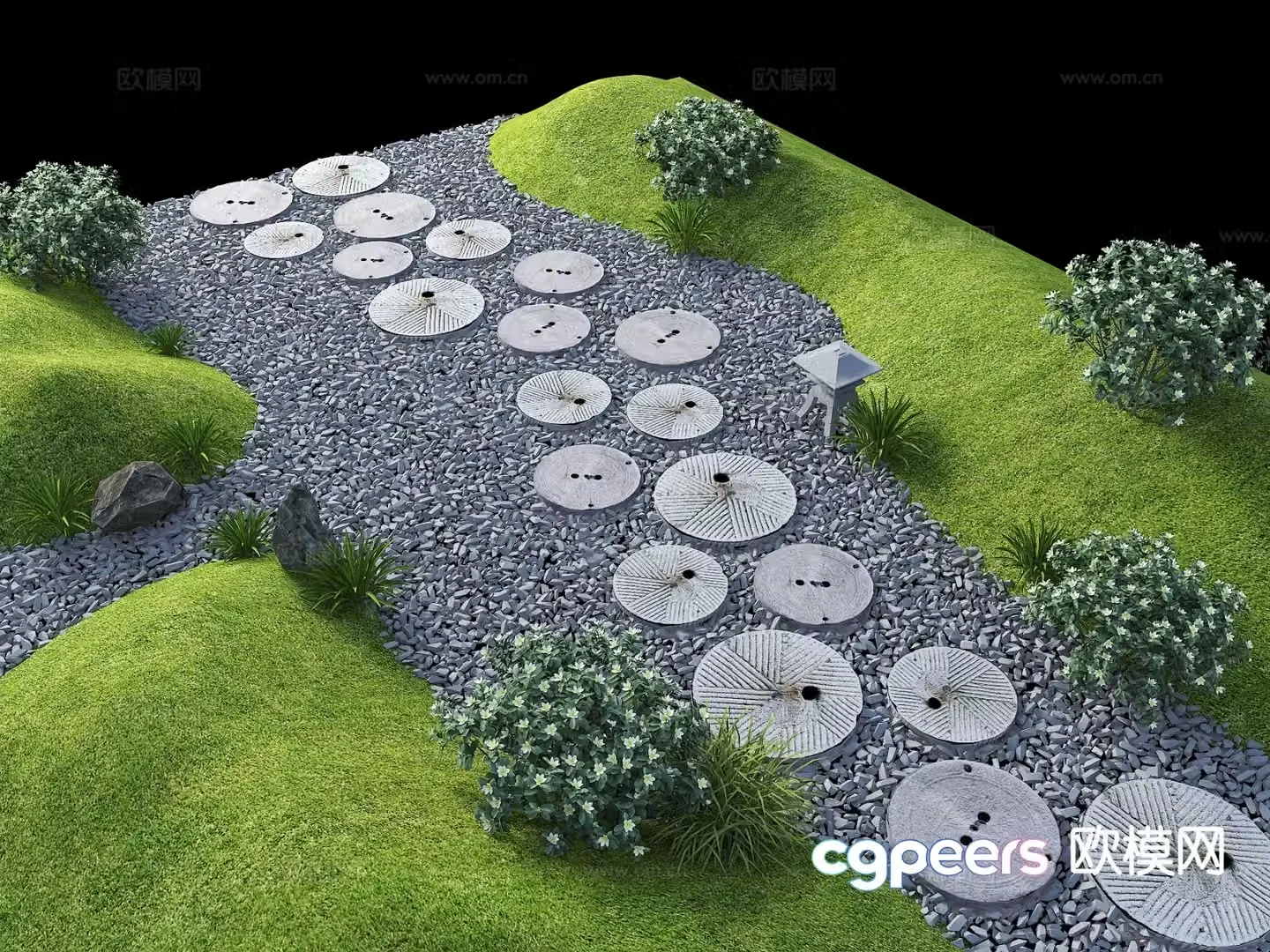 Tingbu sketch stone road bluestone slab courtyard scene 3D model