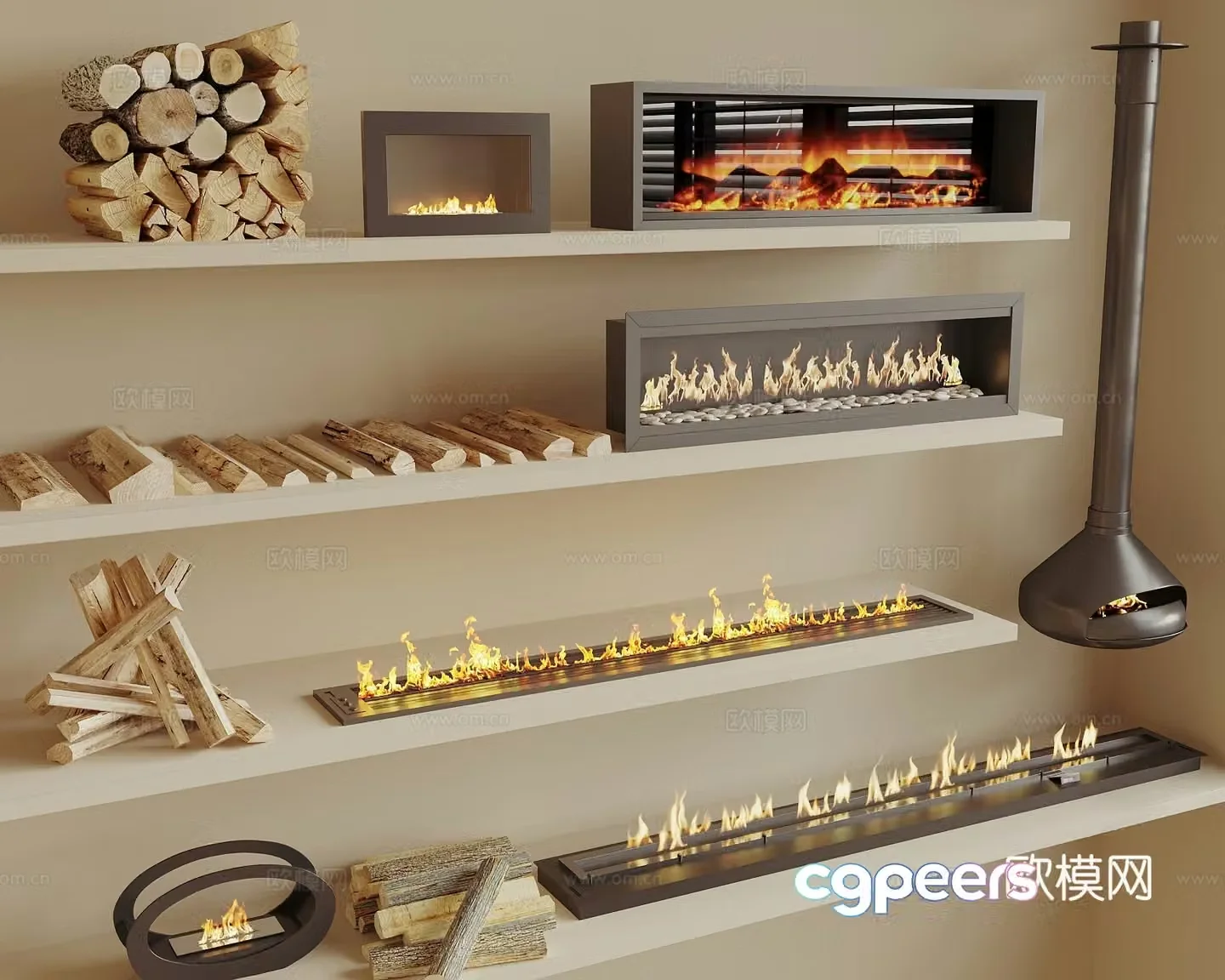 Modern fireplace mat fireplace recessed fireplace stove wood wood 3d model
