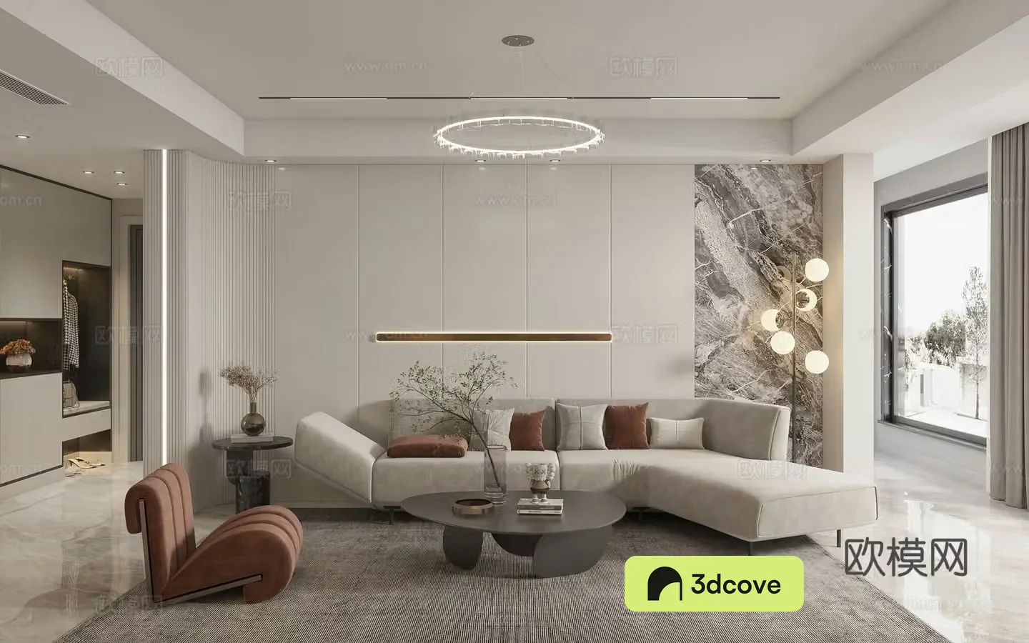 Modern light luxury living and dining room kitchen
