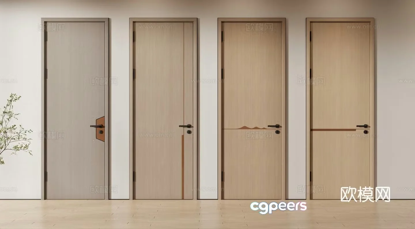 New Chinese style single door room door bedroom door wooden door solid wood door 3d model