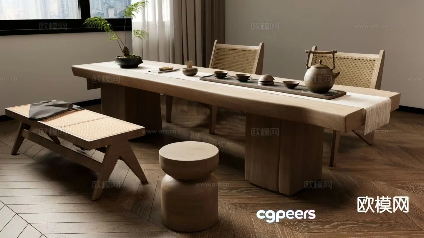 New Chinese tea table and chairs tea table wooden table 3d model