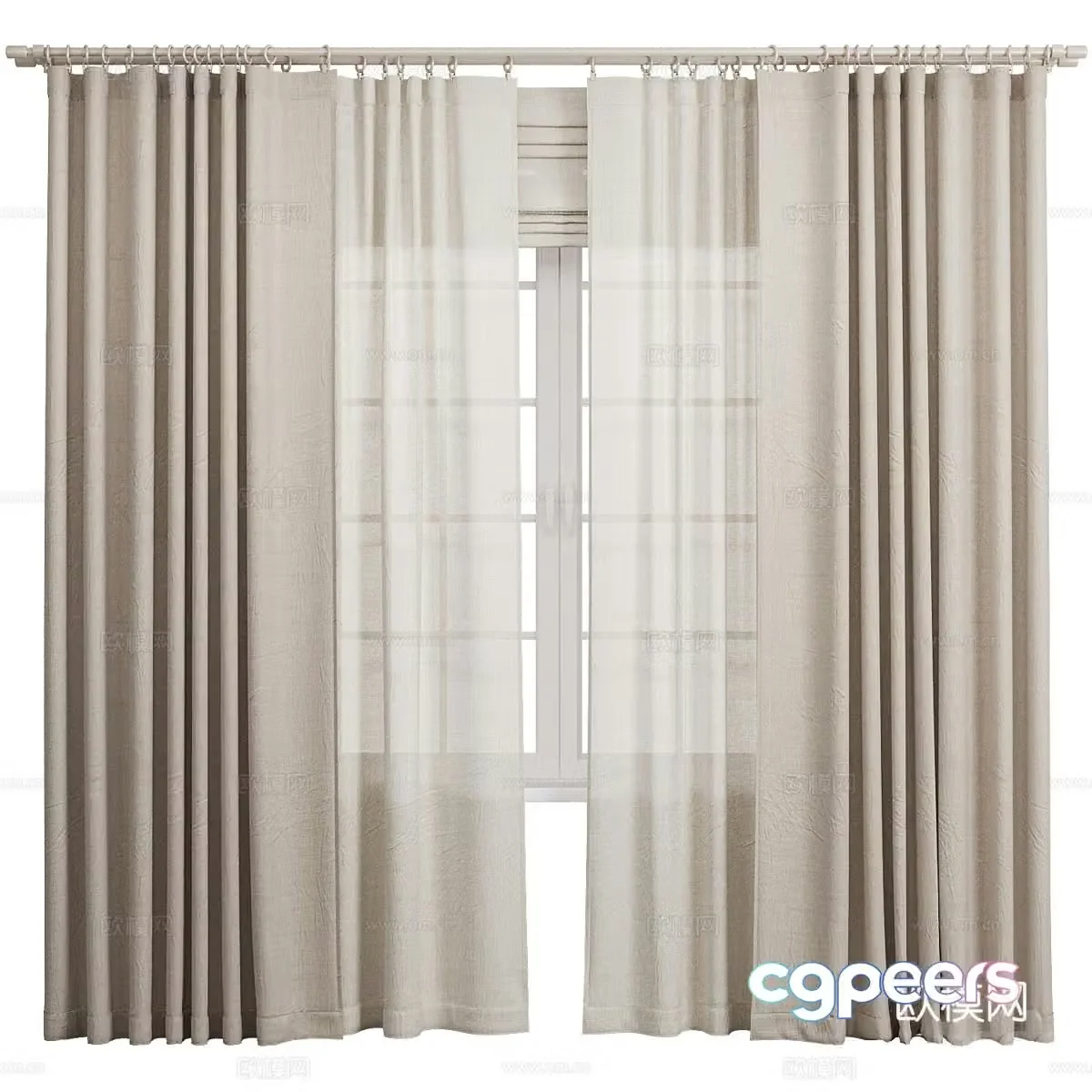 New Chinese cotton and linen curtain 3D model