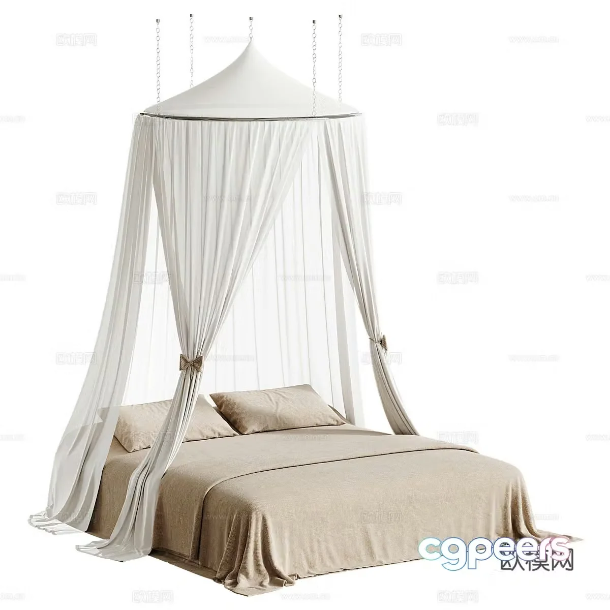 New Chinese style fabric canopy bed 3D model