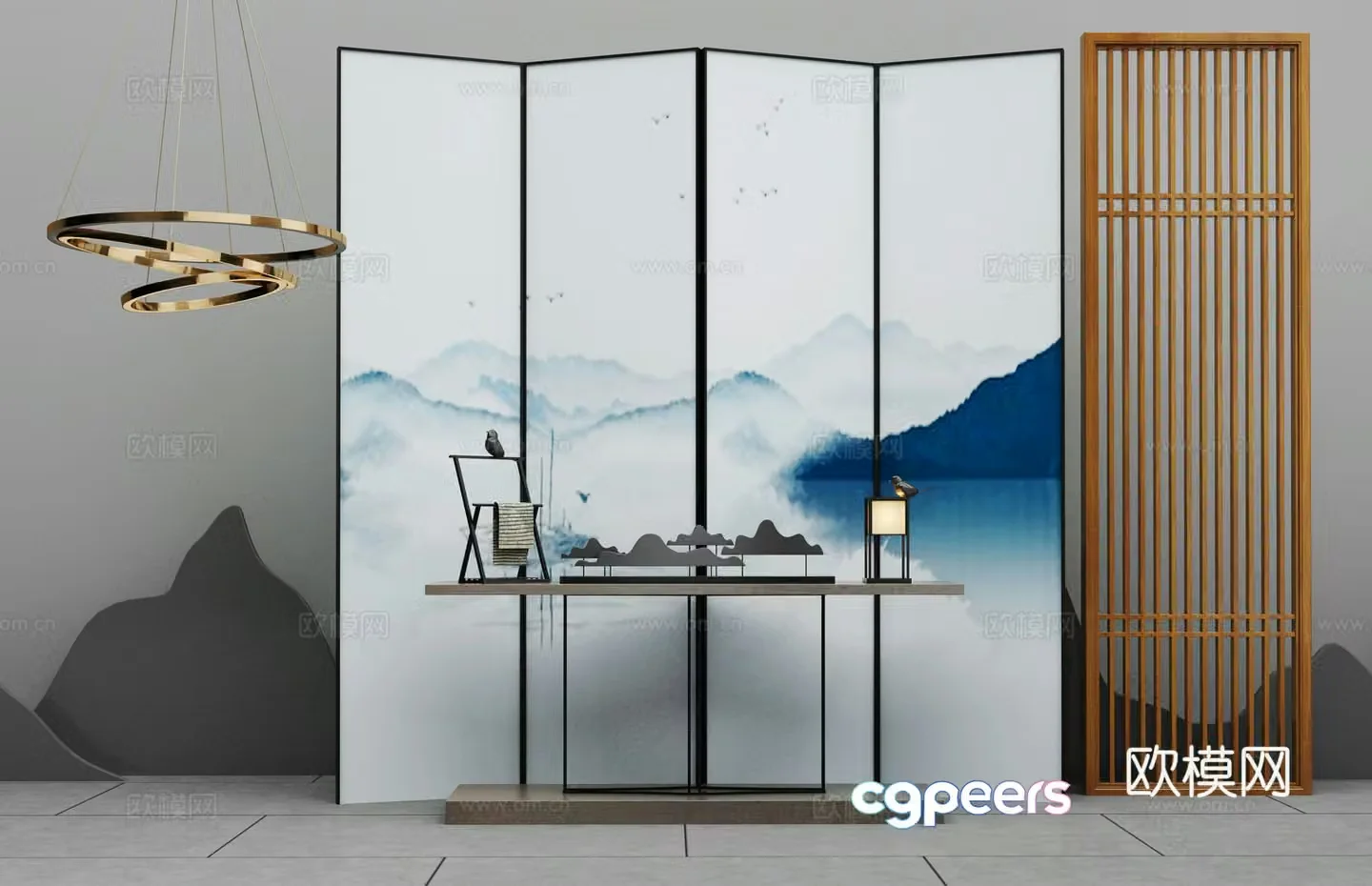 New Chinese partition chandelier combination 3D model