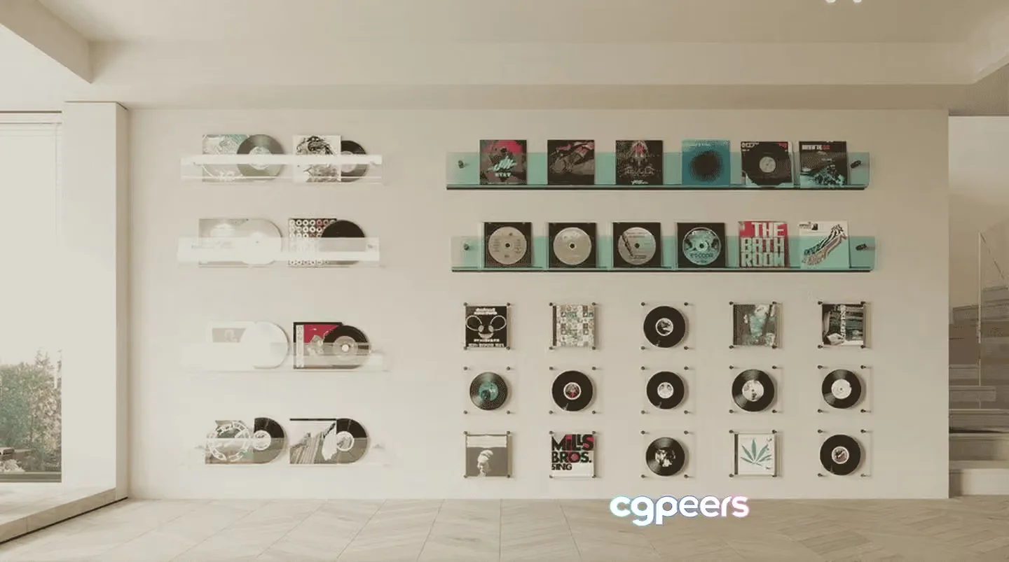 A Wall With Vinyl Records 3D Model – 13940 – VRAY Render
