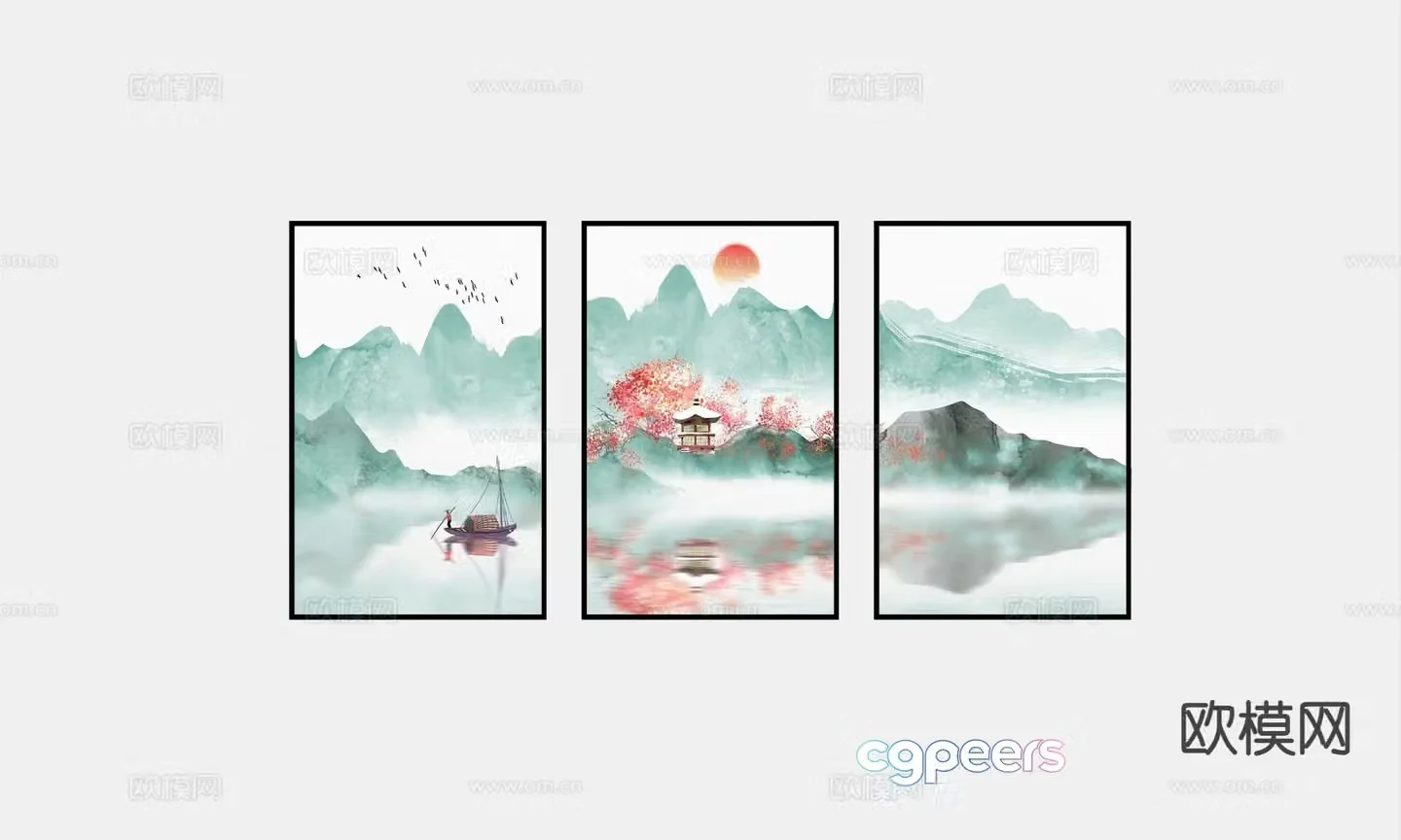 Chinese decorative painting hanging painting 3d model