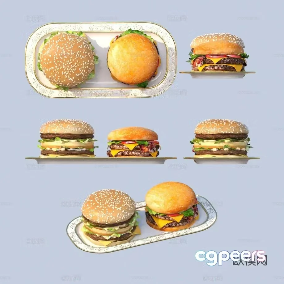 burger sandwich bread food 3d model