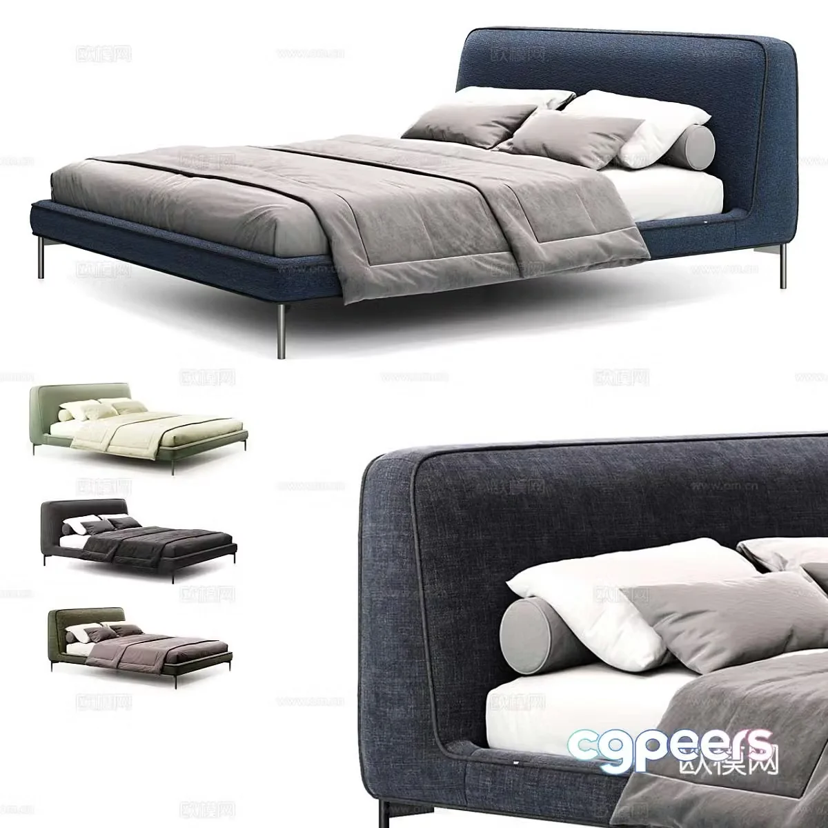 Modern simple double bed Double bed Simple bed Bedroom bed Pillow 3D model