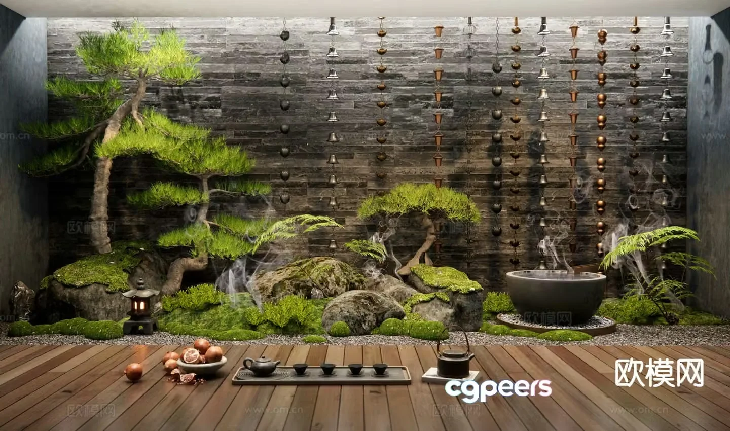 New Chinese style landscaping courtyard sketch 3D model